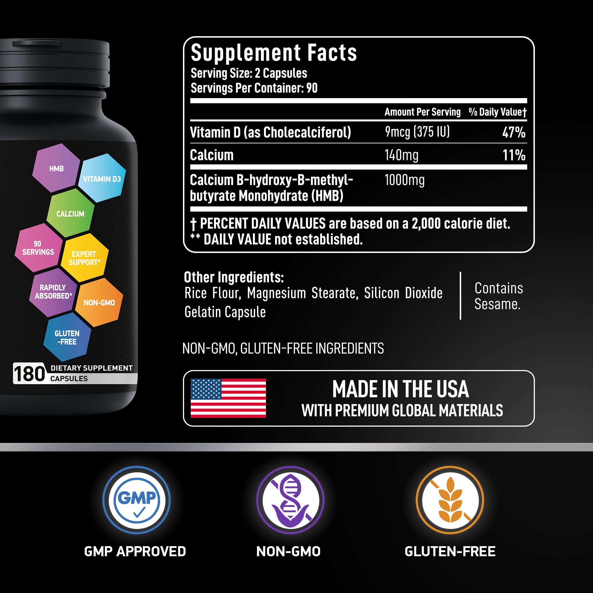 Produit fabriqué aux États‑Unis BIOACTIVE LABS HMB-D3 avec contrôle qualité.