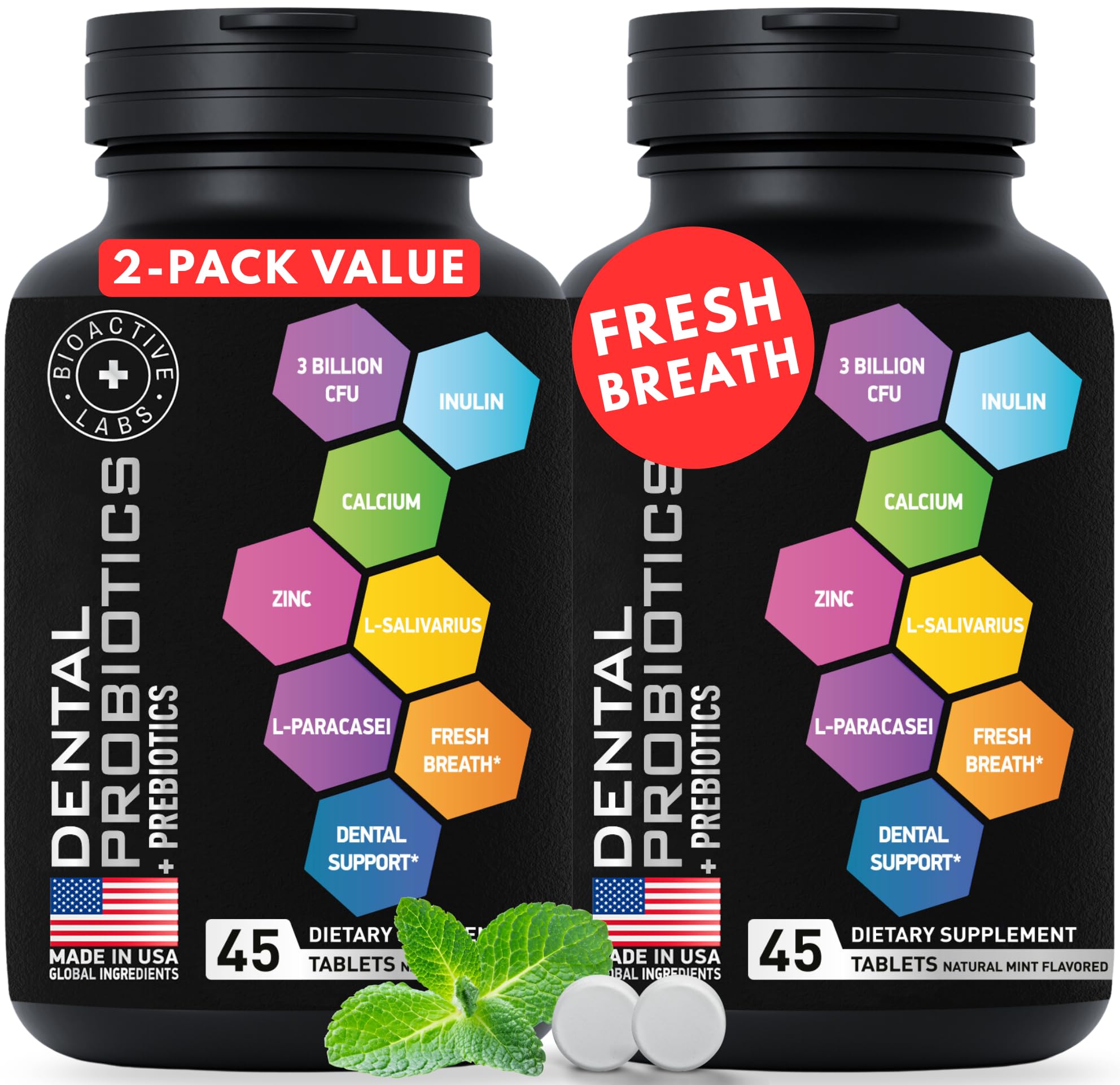 BIOACTIVE LABS tablettes-probiotiques-dentaires Fraîcheur haleine durable.