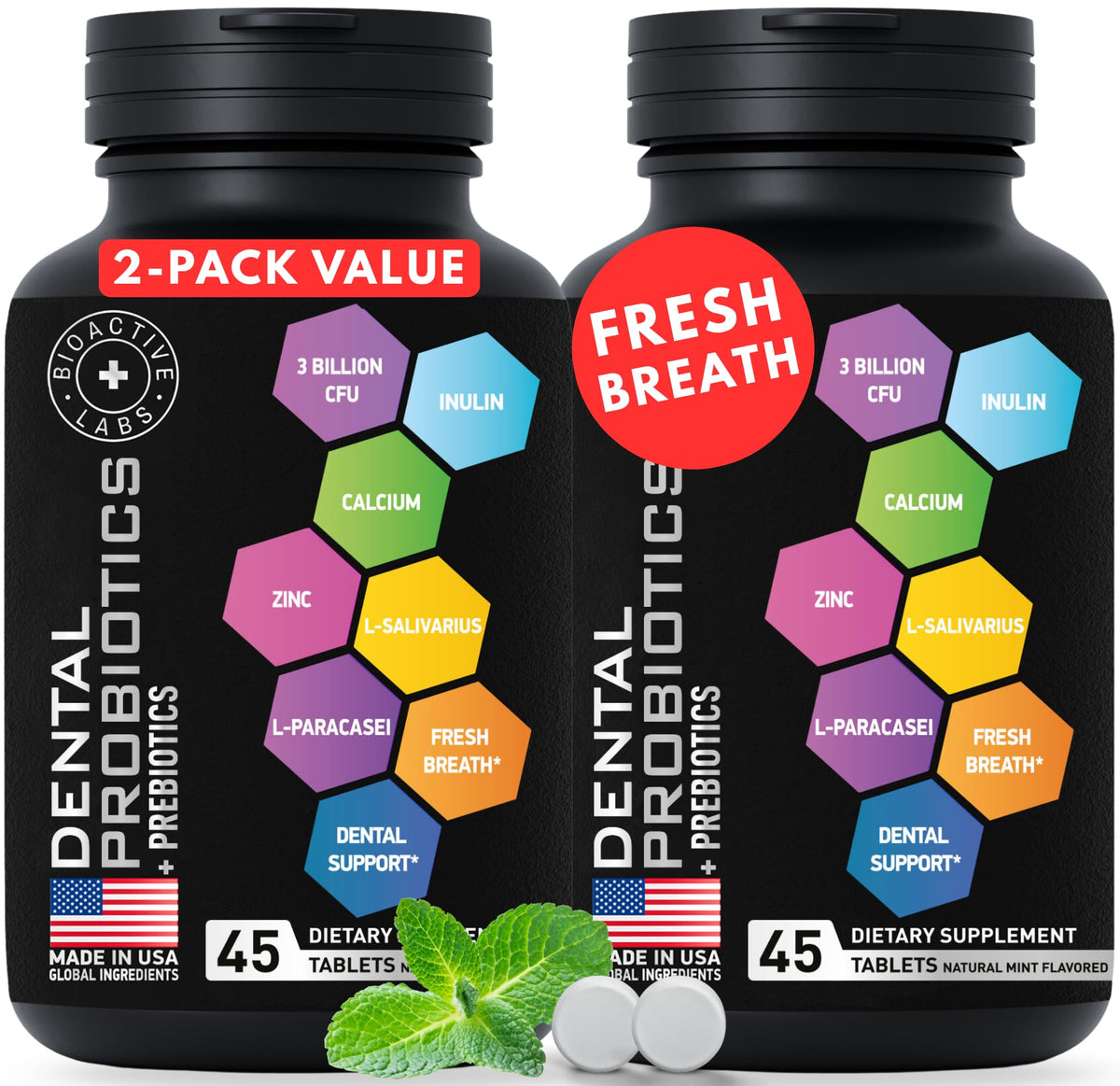 BIOACTIVE LABS tablettes-probiotiques-dentaires Fraîcheur haleine durable.