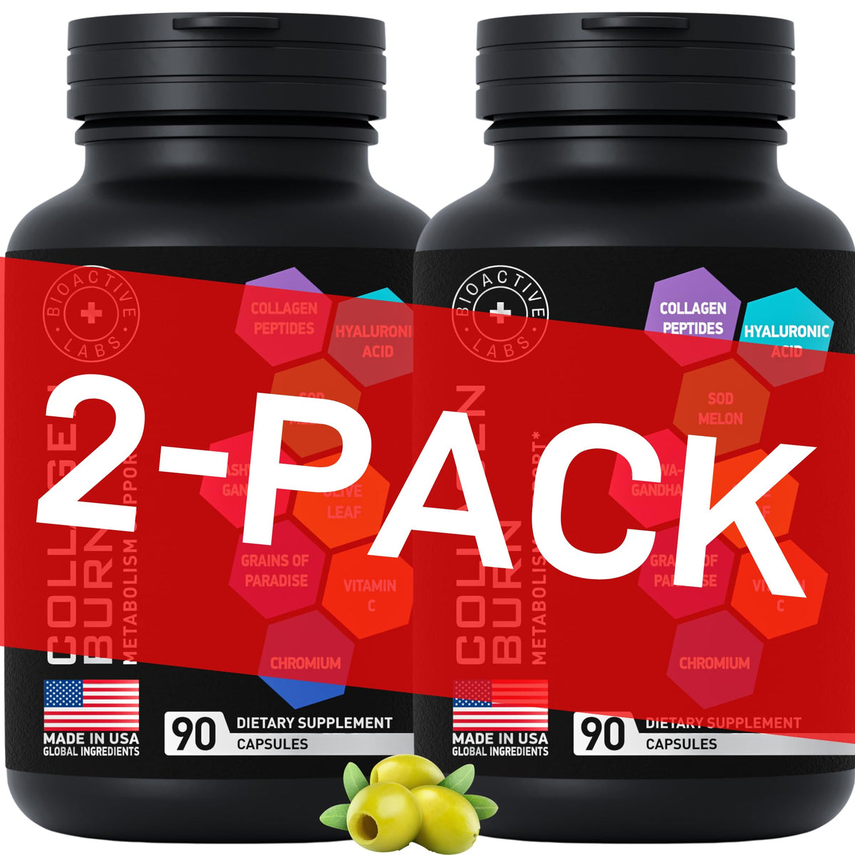 BIOACTIVE LABS Thermogénique Multi Collagen Burn - capsules dans bouteille, faciles à avaler.