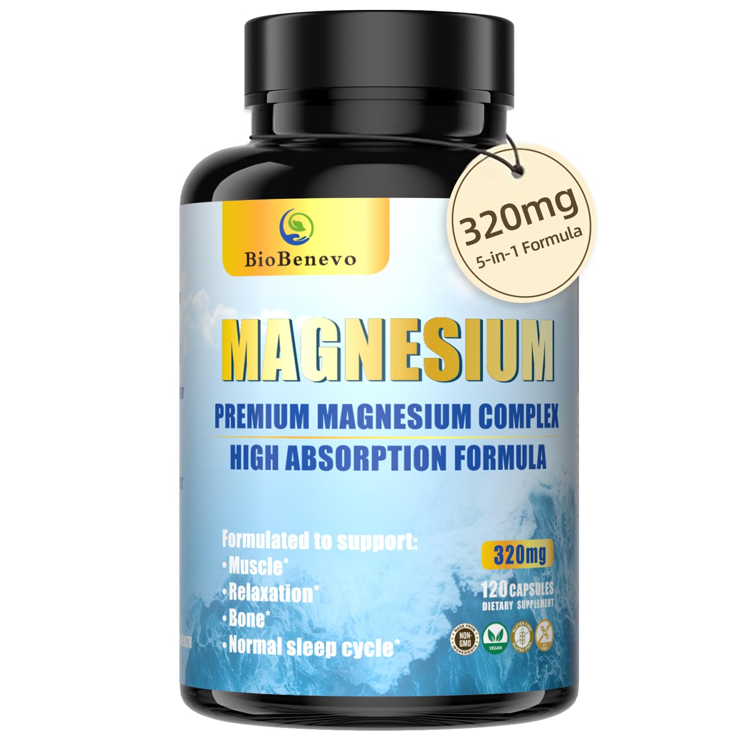 BioBenevo Magnesium Complex - capsules faciles, soutien du sommeil et de l'énergie.