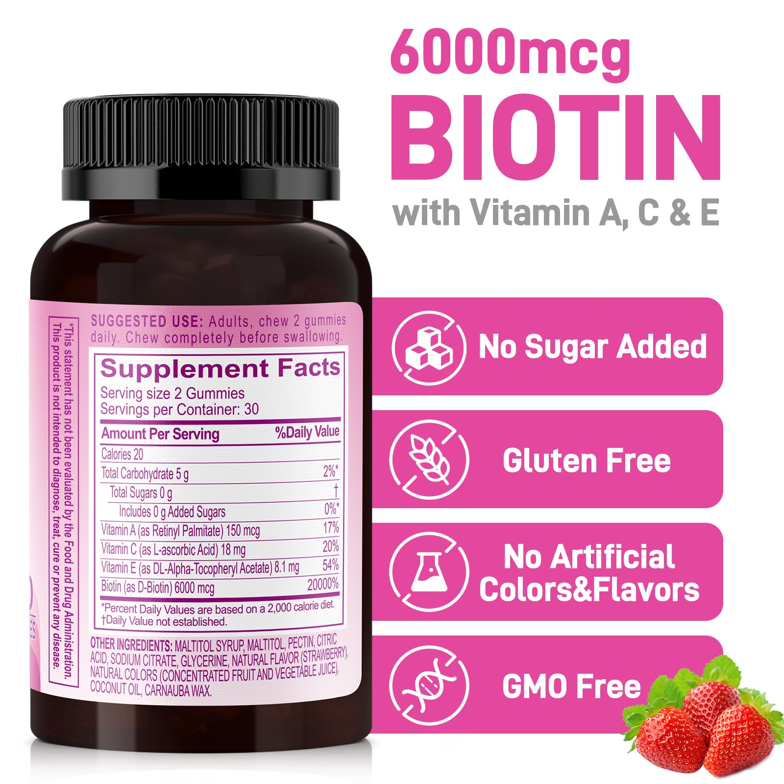 Biobor Biotine Gummies 6000mcg – flacon pratique pour cheveux et ongles