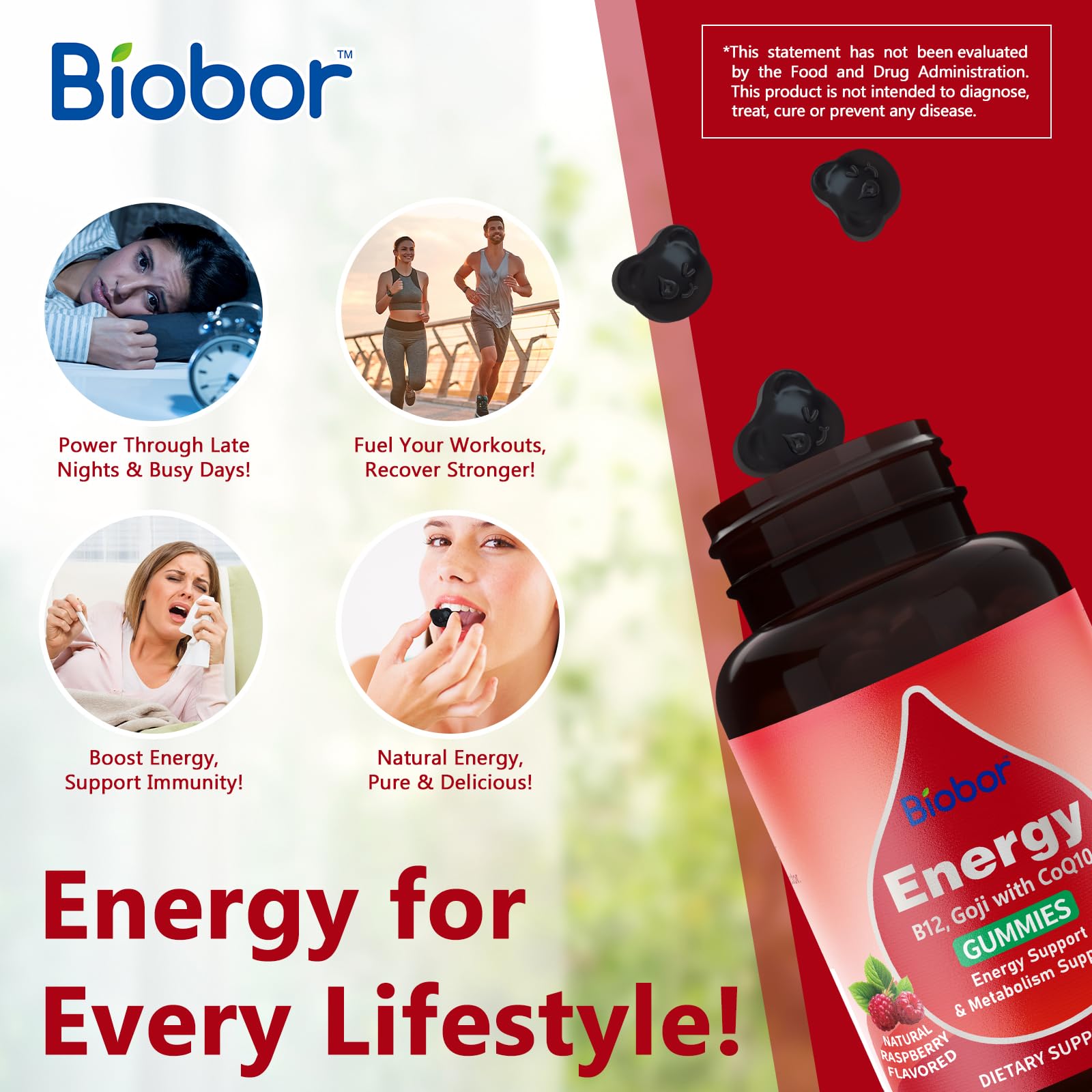 Biobor Gums Énergie – étiquette lisible et informations importantes.