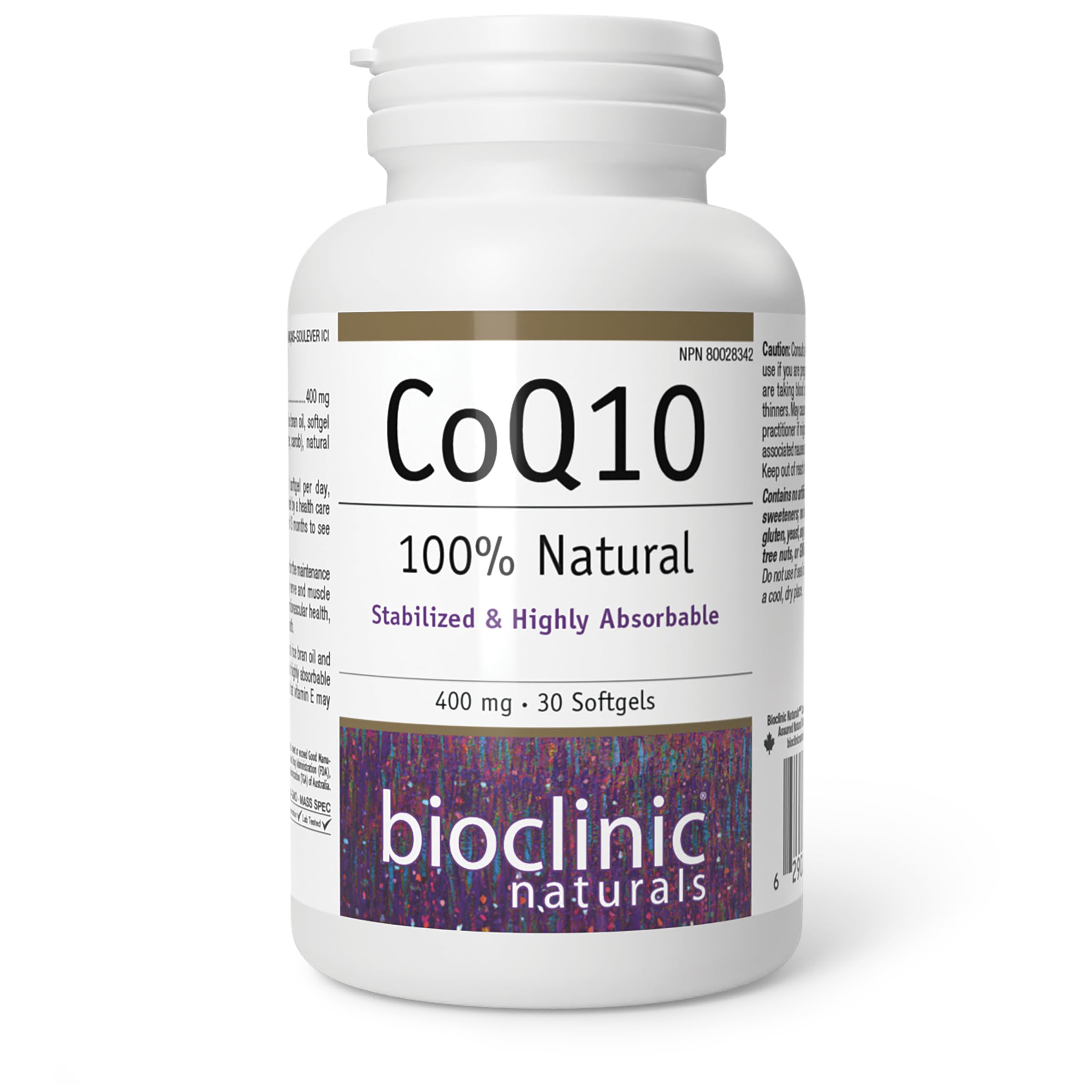 Bioclinic Naturals CoQ10 400 mg bouteille: formulation stable et absorbable.