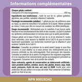 Étiquette-information Bioclinic Naturals CoQ10: détails sur les ingrédients et l’usage.