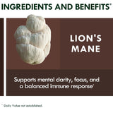 Biodepot Gommes Champignons 24 en 1 – étiquette affichant Crinière de lion et Reishi.