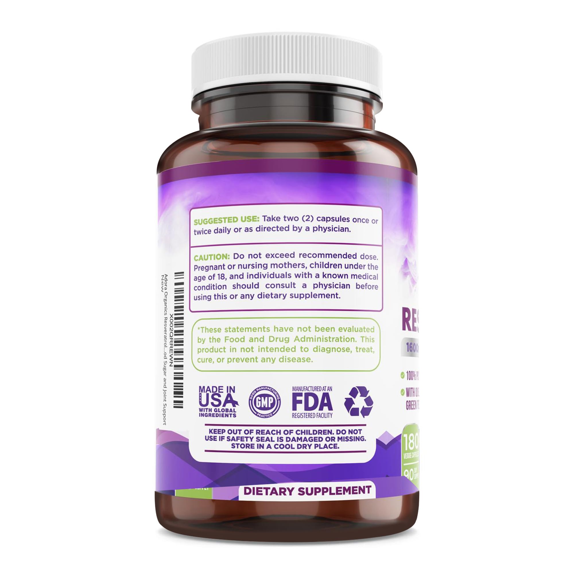 Capsules Biodora Resveratrol faciles à avaler pour une utilisation pratique