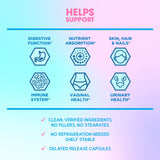 BioEmblem Beauty Probiotics vues sur tablettes: bénéfice potentiel pour digestion et peau.