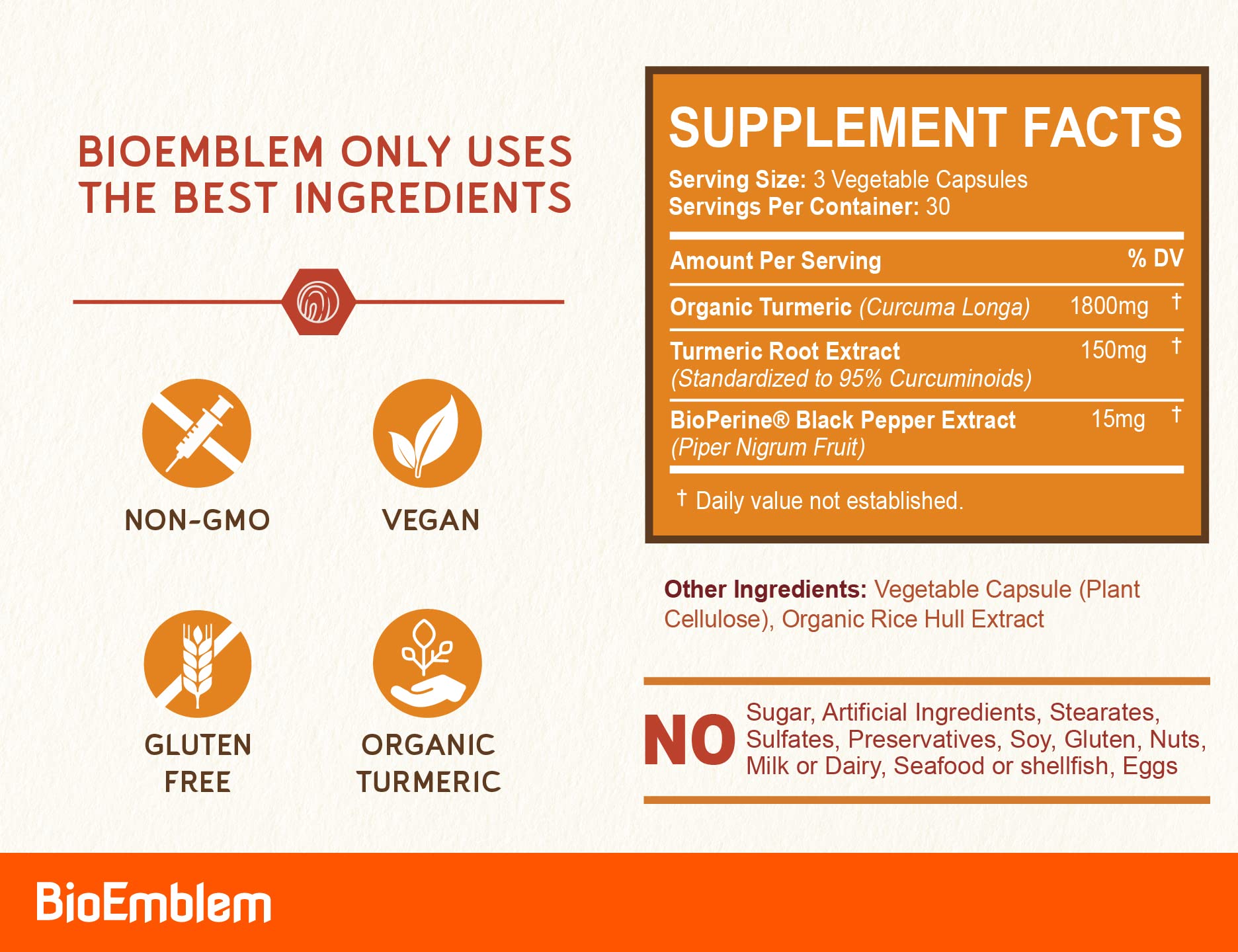 BioEmblem BioPerine optimise l’absorption et l’efficacité.