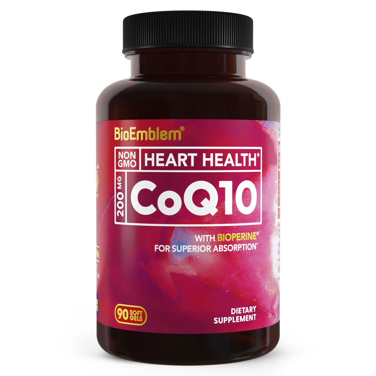 BioEmblem CoQ10 - bouteille montrant l'absorption potentielle et l'énergie.