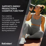BioEmblem Créatine Monohydrate — shaker prêt avant l'entraînement.
