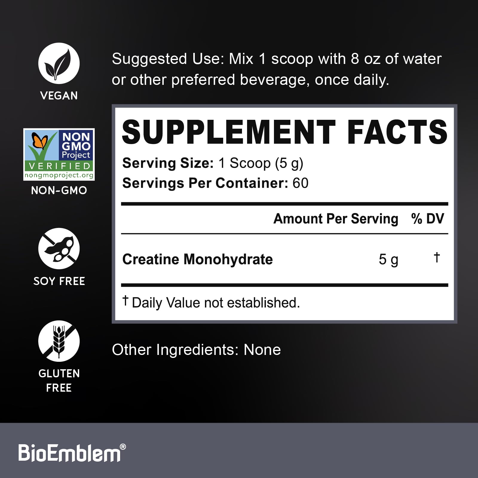 Texture fine et pure de BioEmblem Créatine Monohydrate, dissolution aisée.