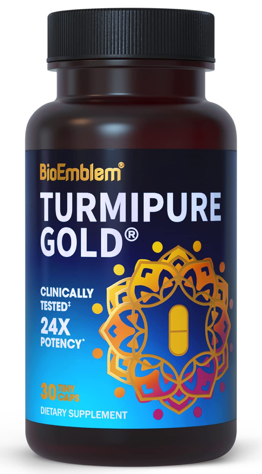 BioEmblem Curcumine TurmiPure en gelules dans une bouteille, soutien articulations potentiel.