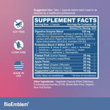 Étiquette BioEmblem enzymes digestives montrant les ingrédients et la composition