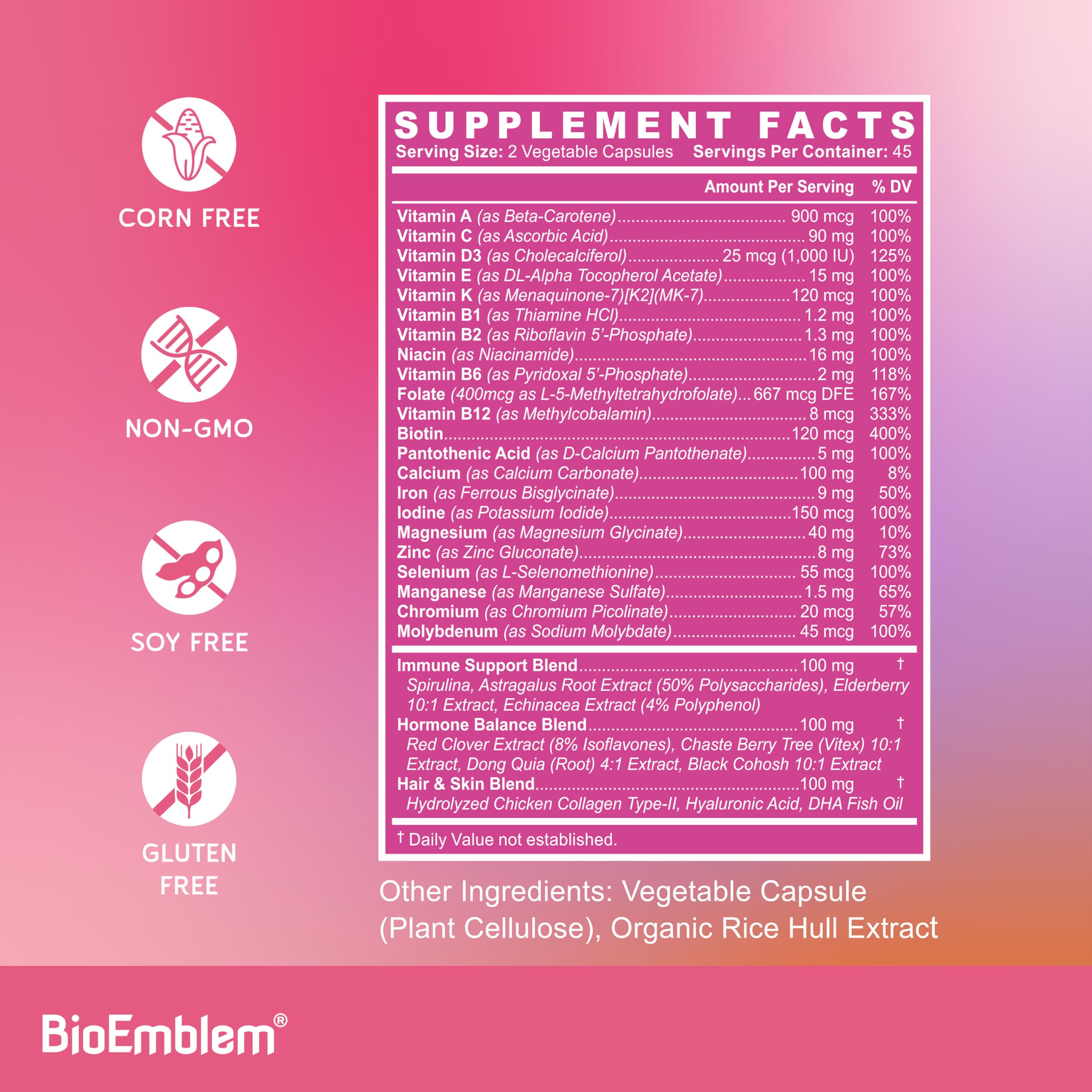 BioEmblem Multivitamine – Capsules végétariennes pratiques pour la routine santé.