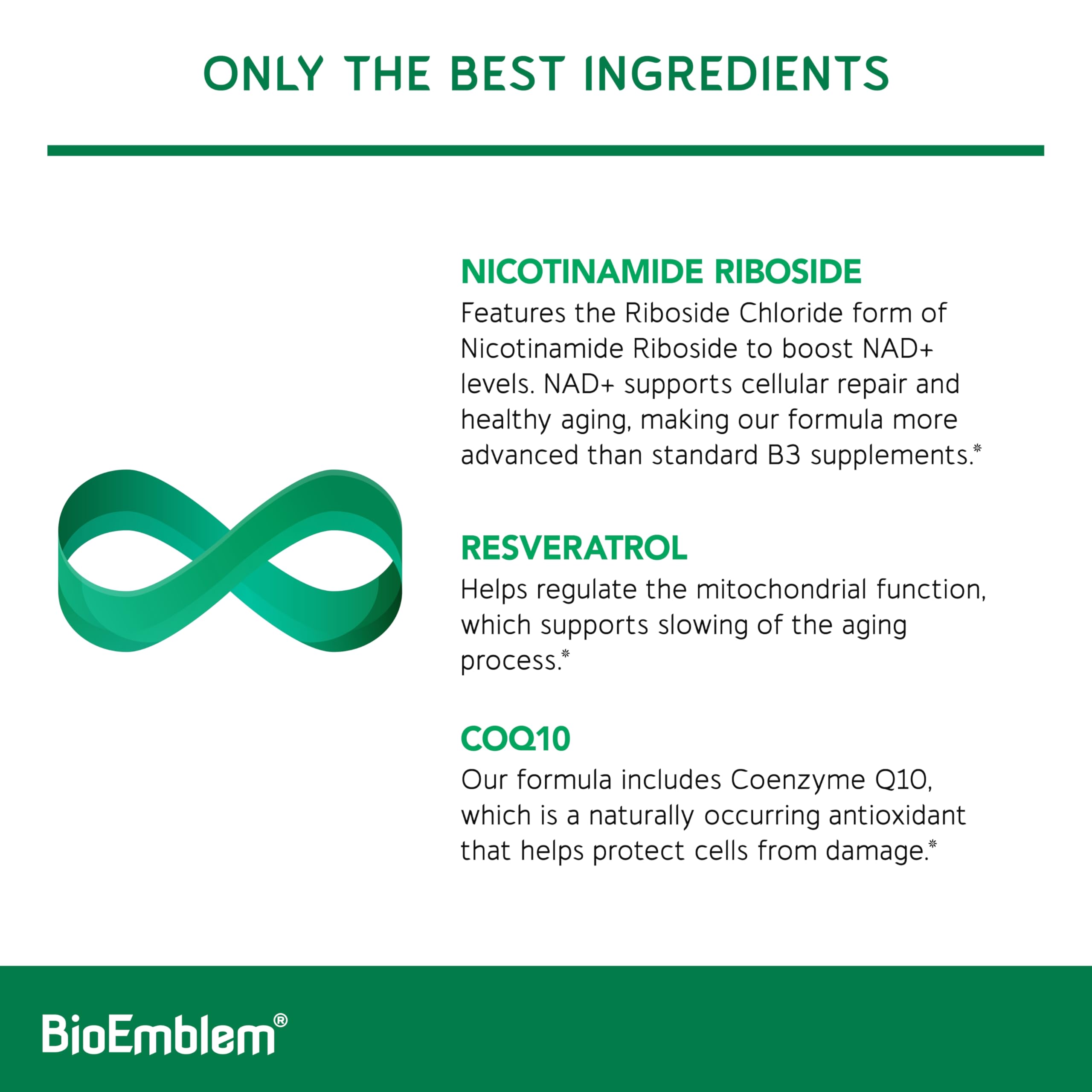 Boîte-emballage BioEmblem NAD+, rangement pratique.