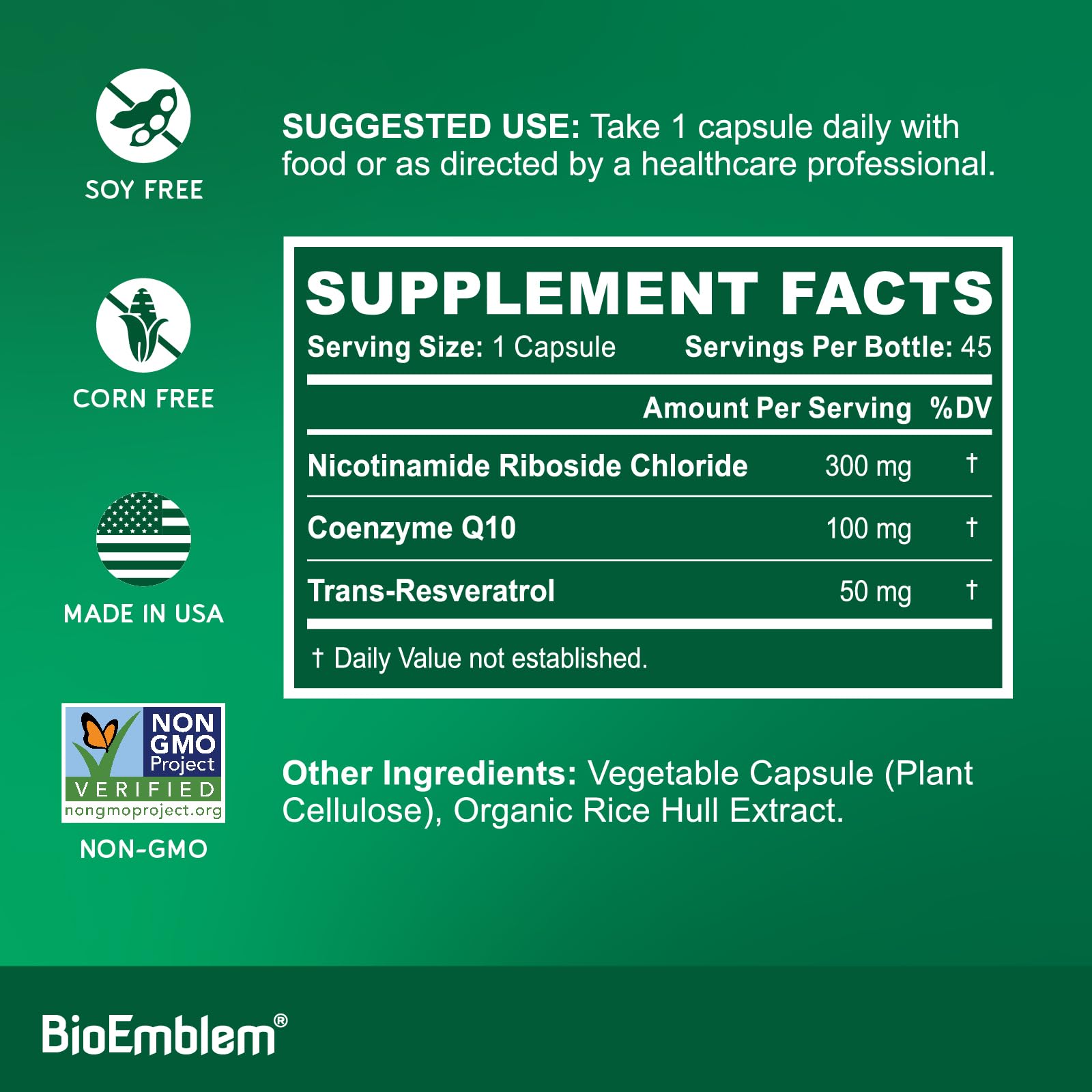 Gelules BioEmblem NAD+, faciles à intégrer dans votre routine.