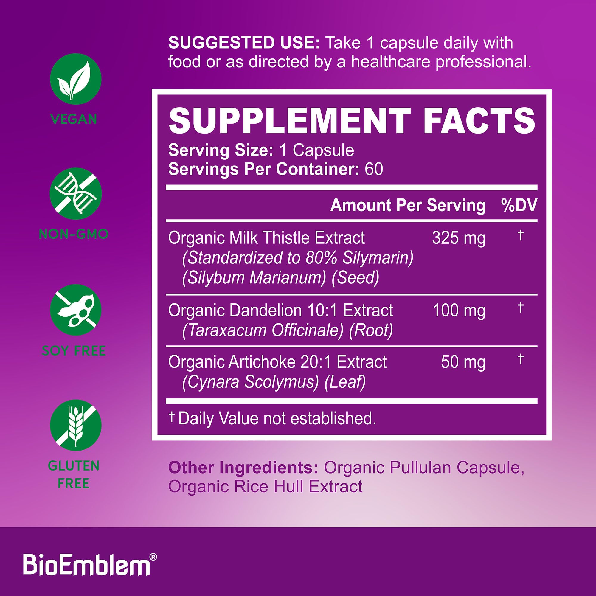 BioEmblem Détox Hépatique — extrait chardon-Marie 80% dans des gélules véganes, usage quotidien.