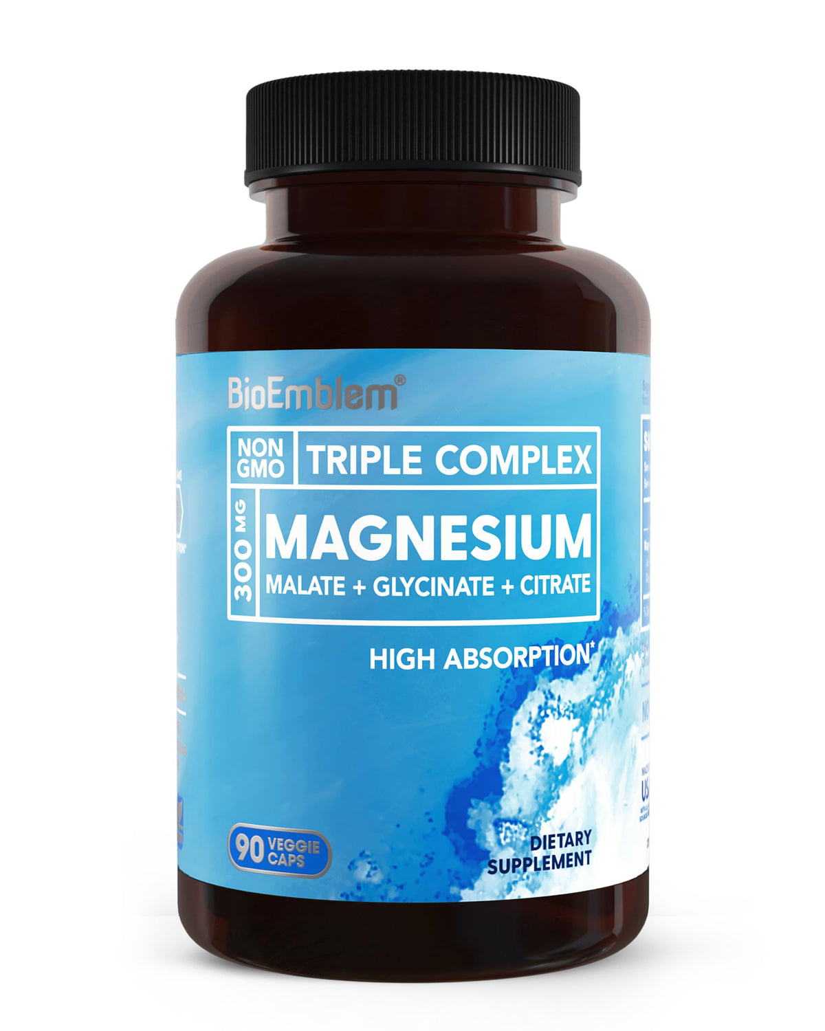 BioEmblem Triple Magnésium Complex — bouteille de capsules prête pour la supplémentation quotidienne.