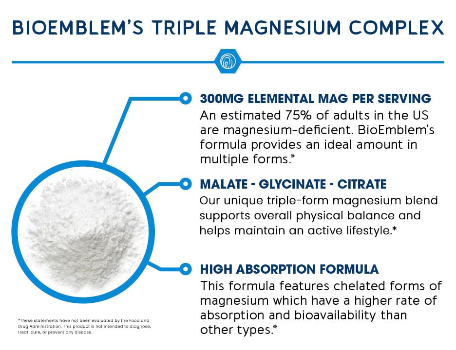 BioEmblem Triple Magnésium Complex — étiquette lisible facilitant le suivi des apports.