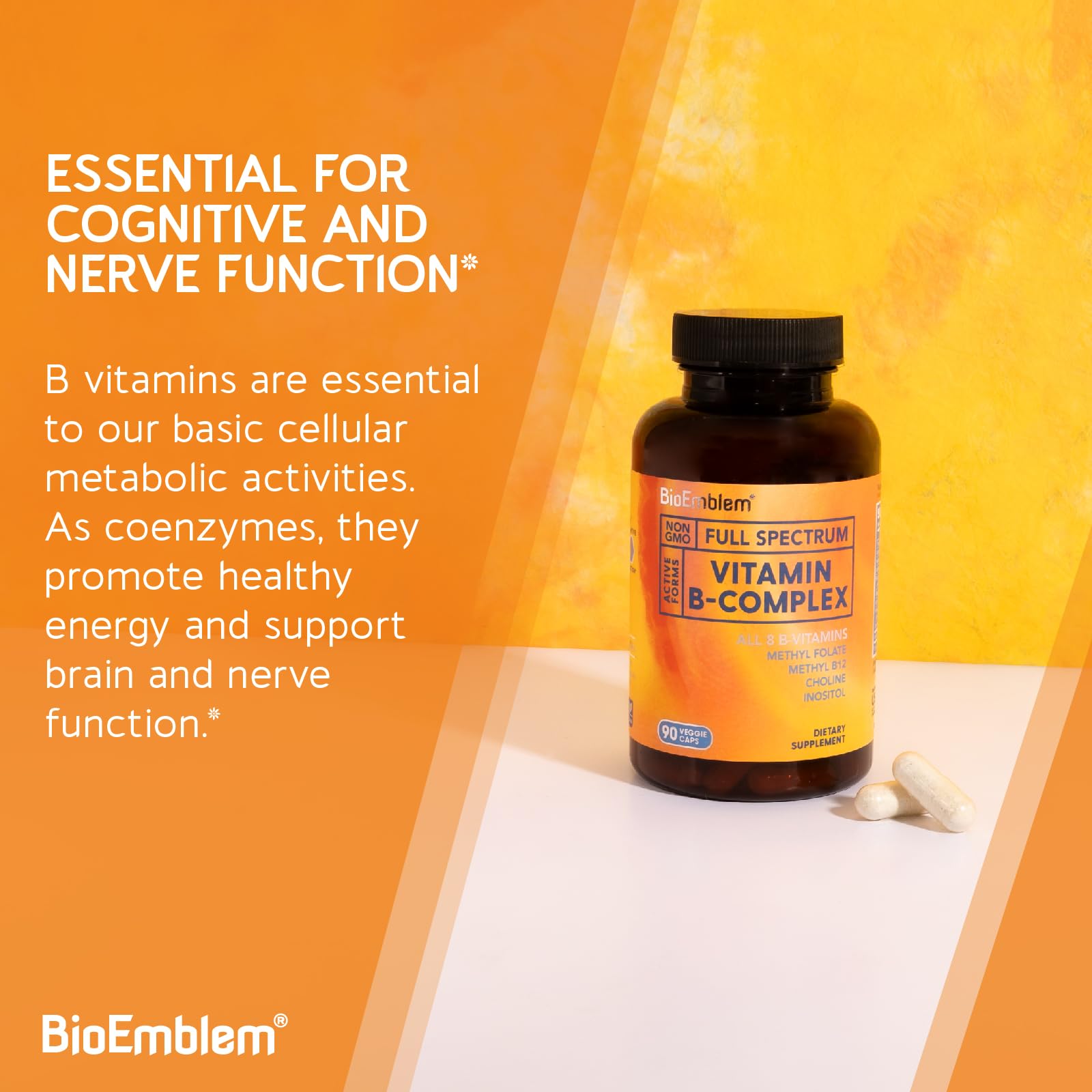 BioEmblem Complexe B: méthylfolate et méthylcobalamine pour utilisation directe.