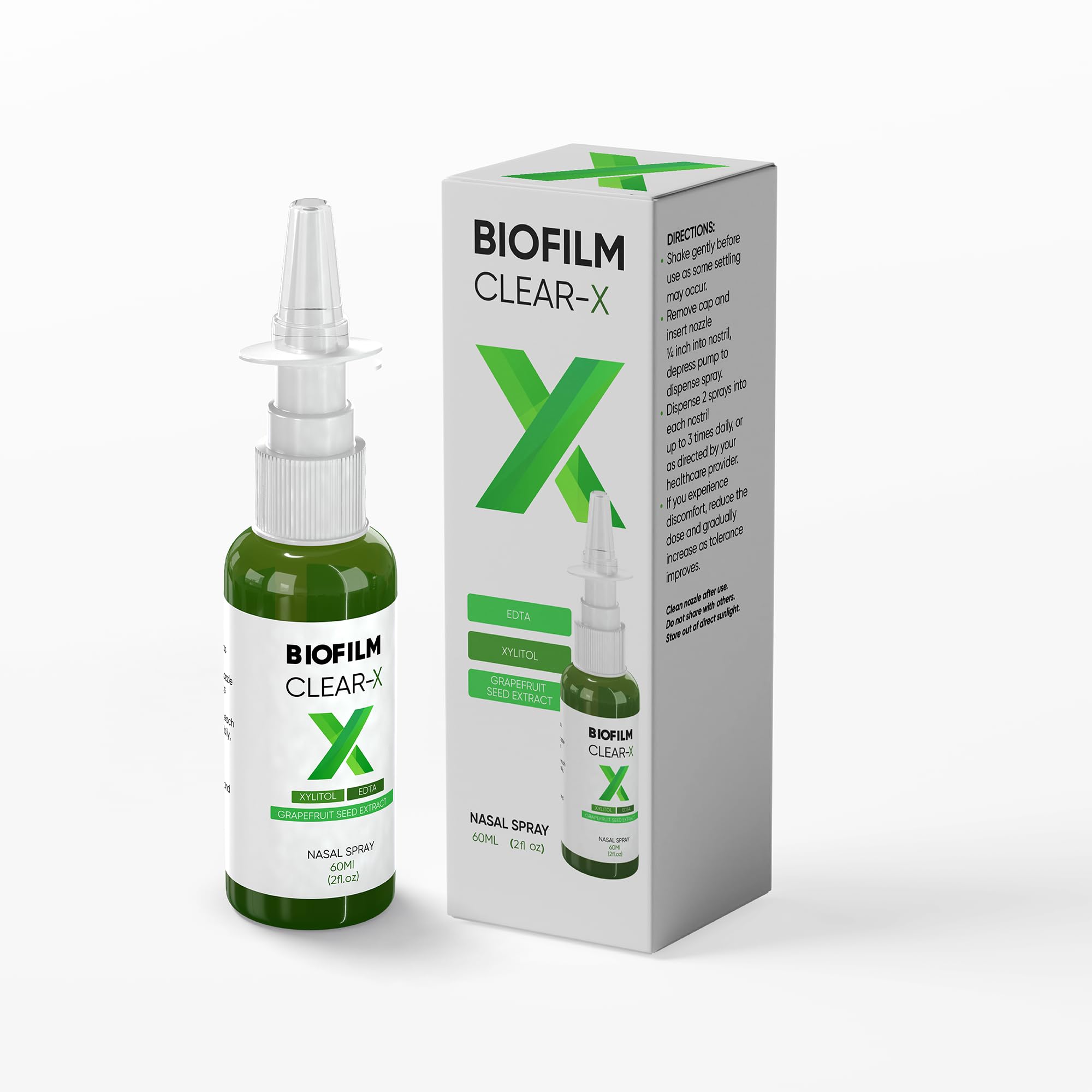 BioFilm Clear X – bouteille spray 60 ml prête pour un rinçage nasal quotidien