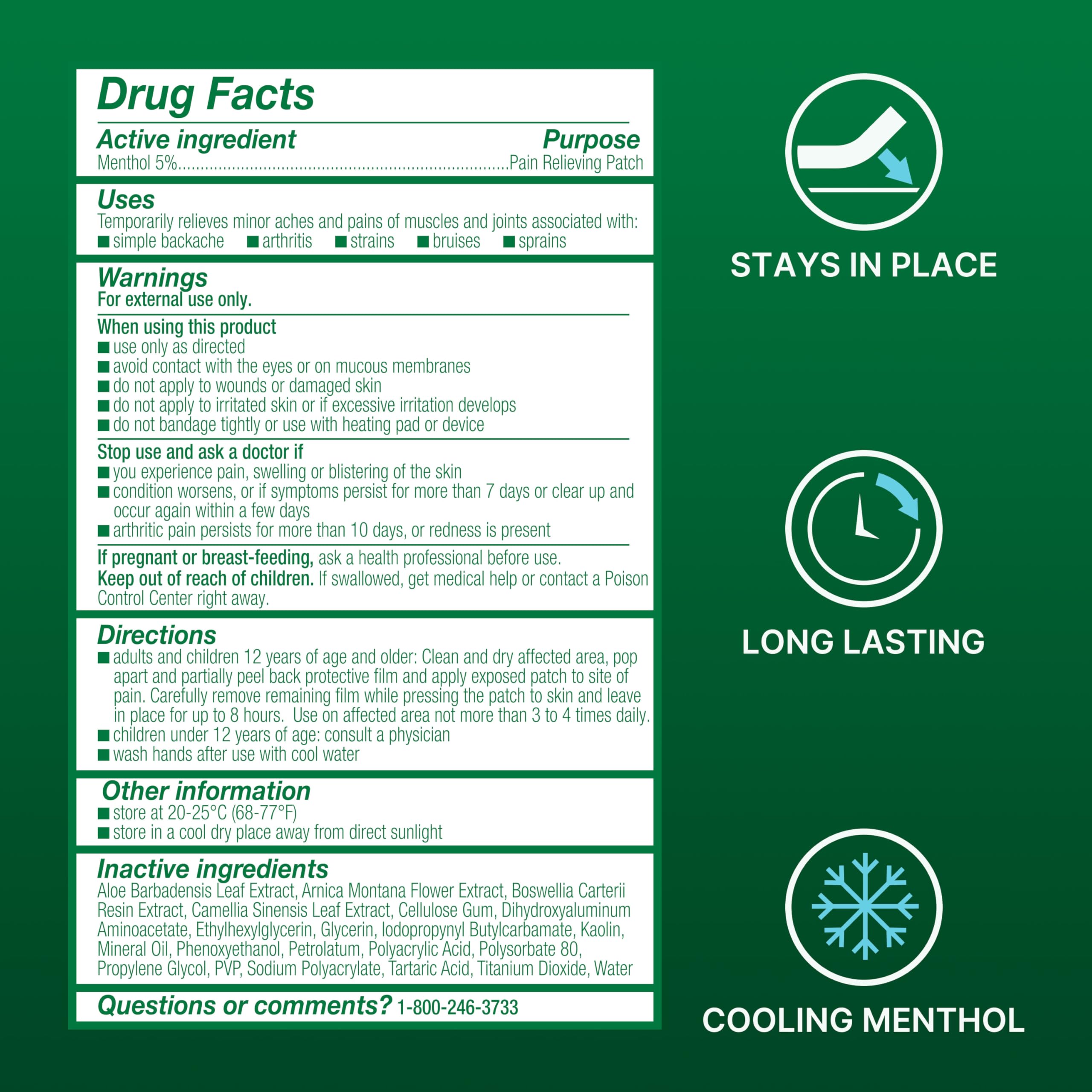 Patch Biofreeze pour ecchymoses et douleur légère.