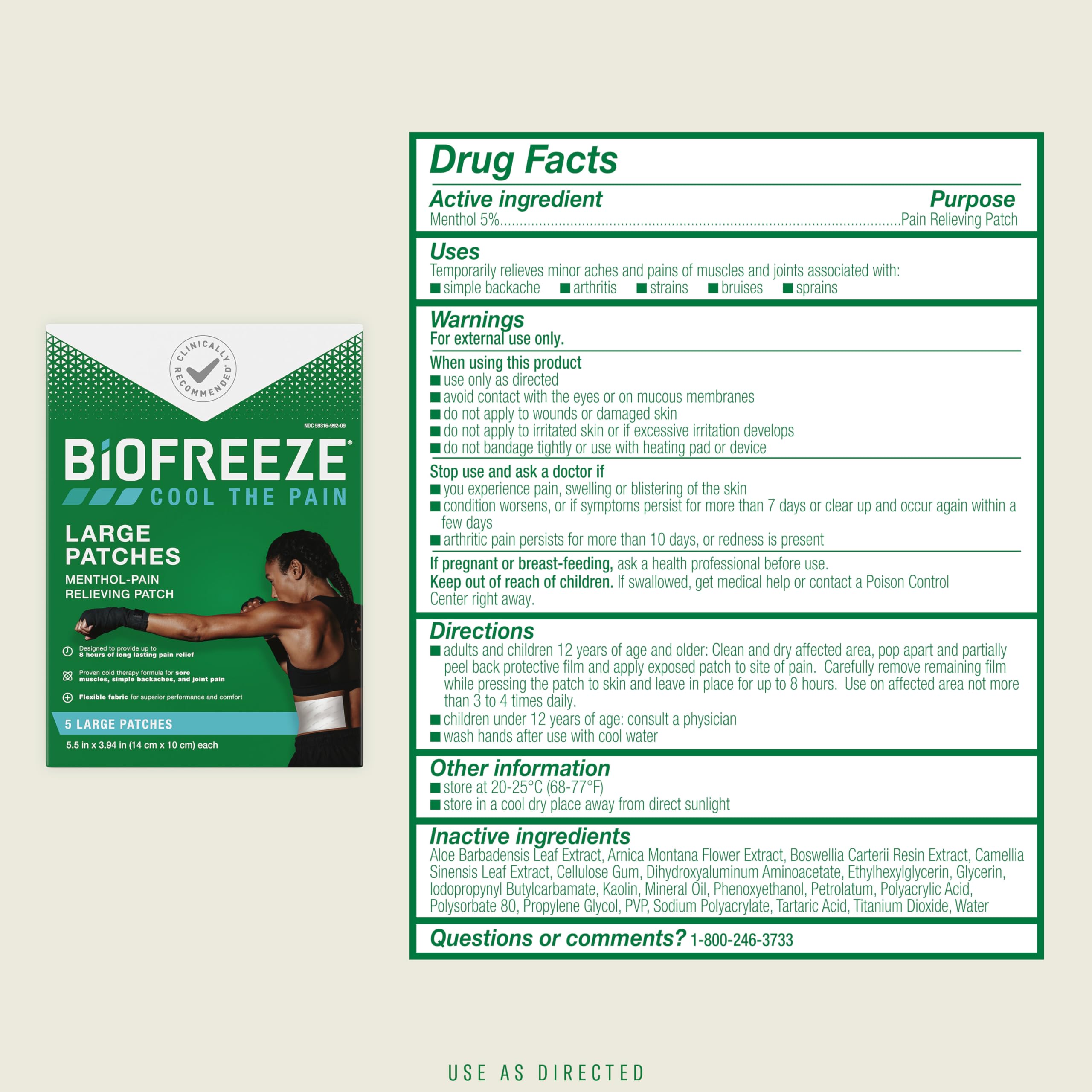 Biofreeze patch grand format – couverture généreuse de 14x10 cm