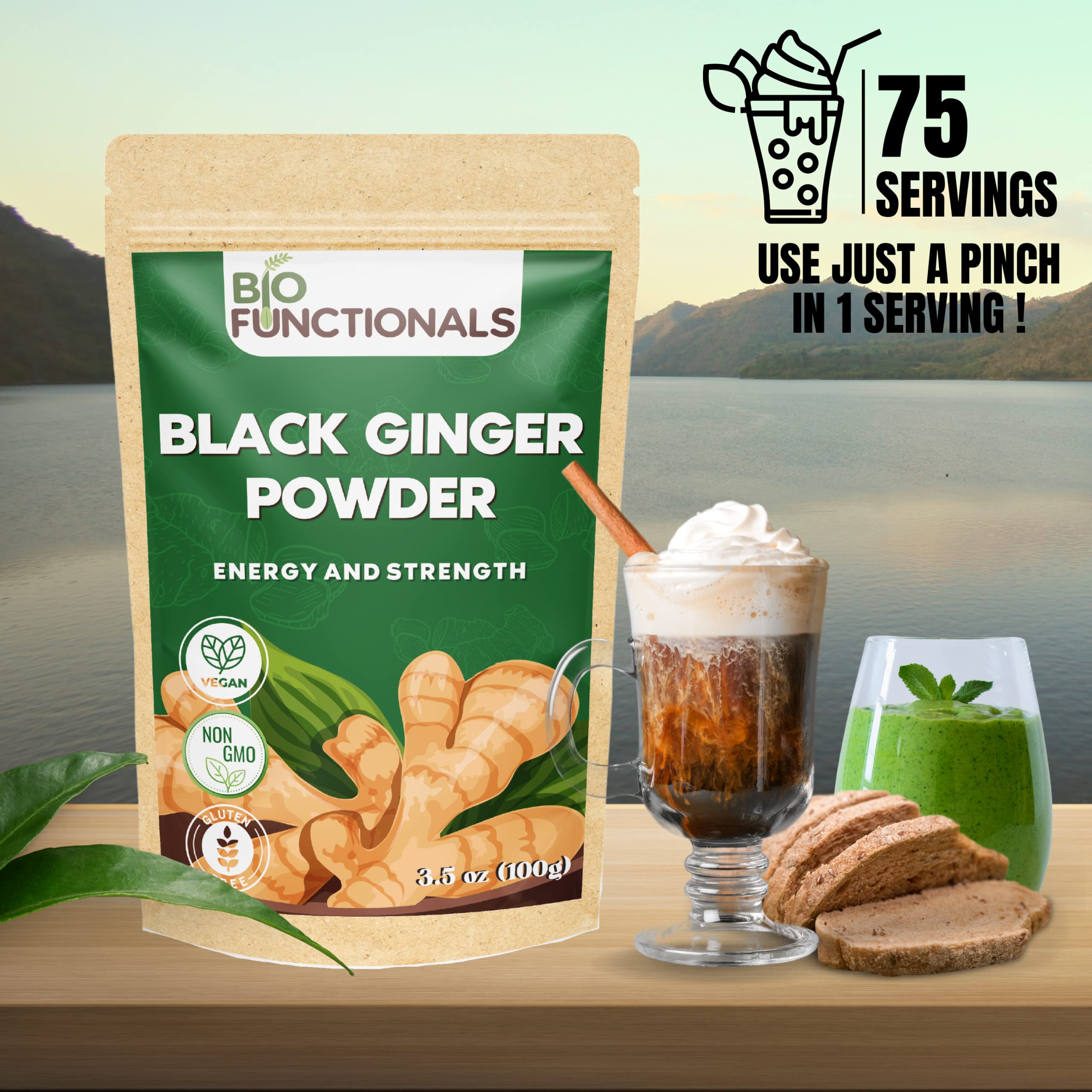 Biofunctionals poudre gingembre noir, origine thaïlandaise authentique pour recettes quotidiennes.
