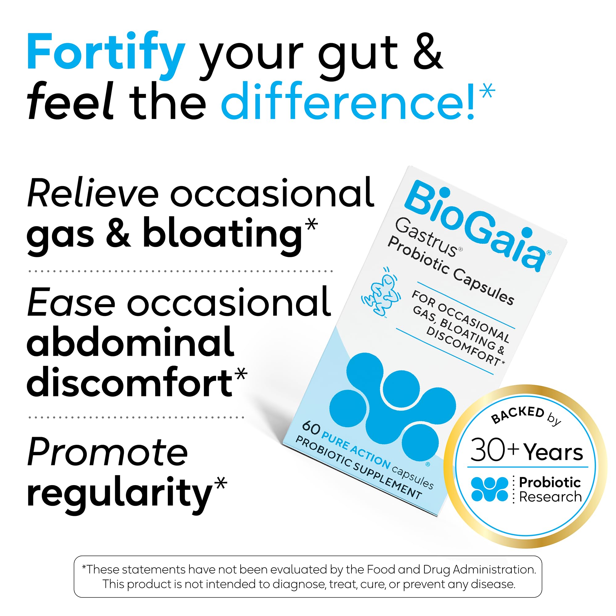 BioGaia Gastrus: emballage du produit rappelant le soutien à un microbiome équilibré.