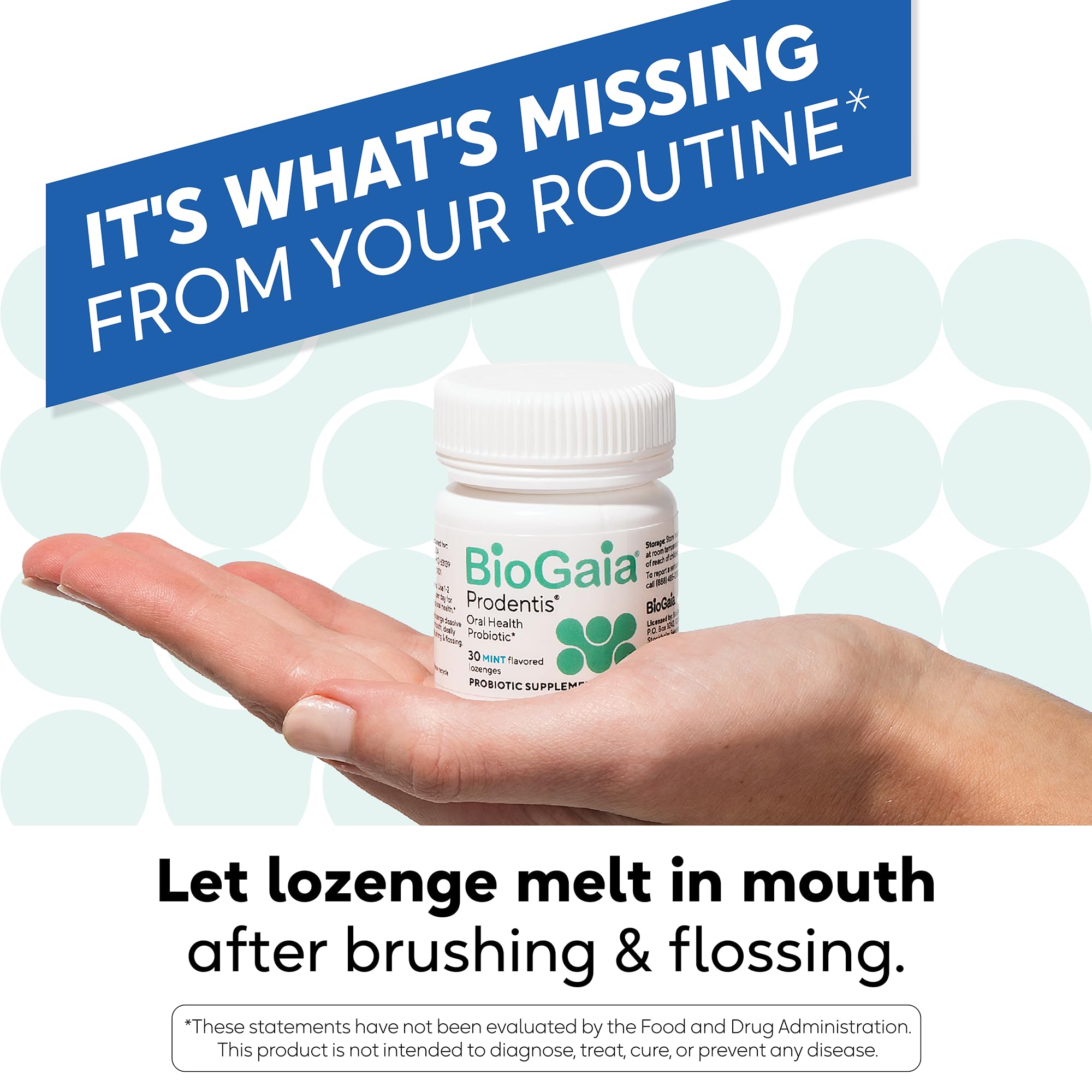 BioGaia Prodentis microbiome bouche menthe, équilibre buccal potentiellement soutenu.