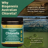 Biogenesis Chlorella – étiquette certifiée Australie, garantie qualité.