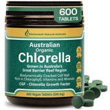 Biogenesis Chlorella – bouteille affichant l'emballage, usage quotidien et énergie soutenue.