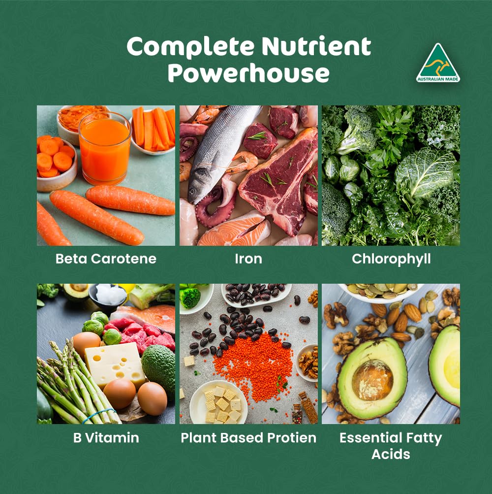 Biogenesis Chlorella – comprimés visibles, dosage quotidien simple pour six comprimés par jour.