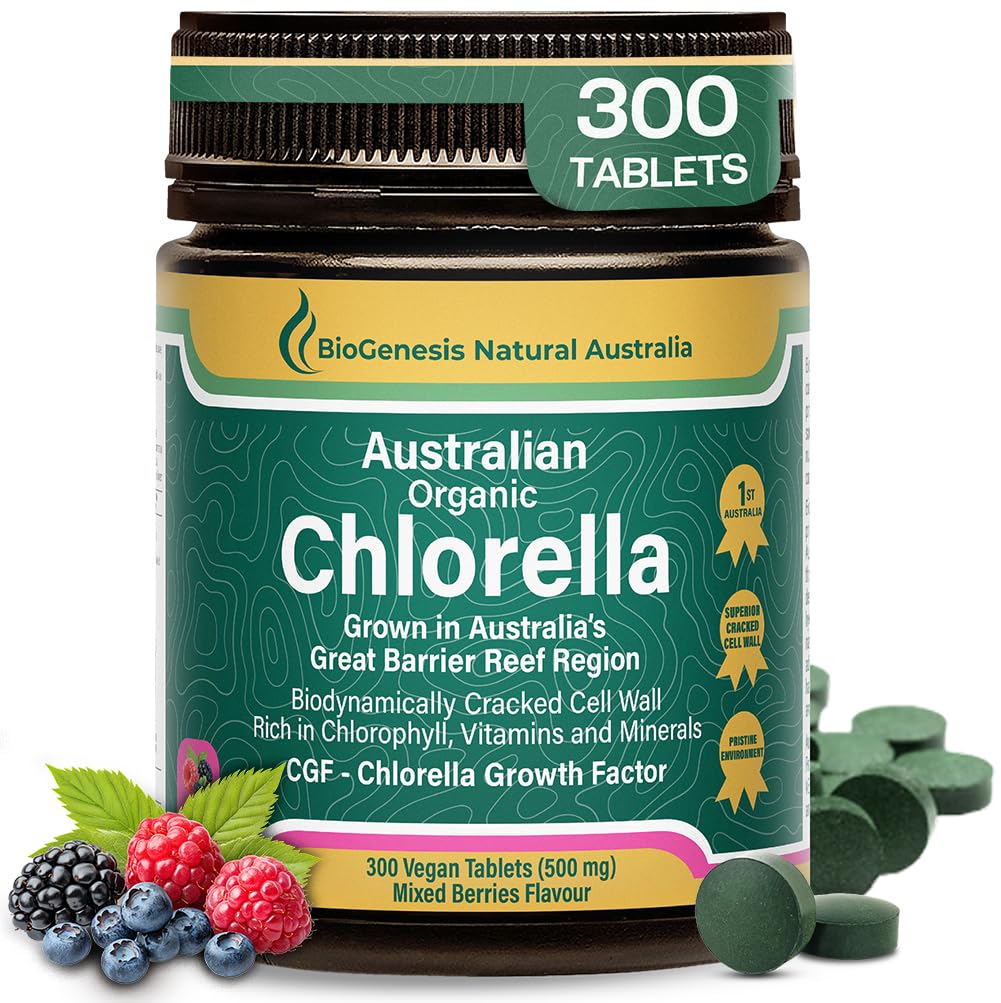 Biogenesis Chlorella, tablettes baies mélangées, énergie naturelle au quotidien.