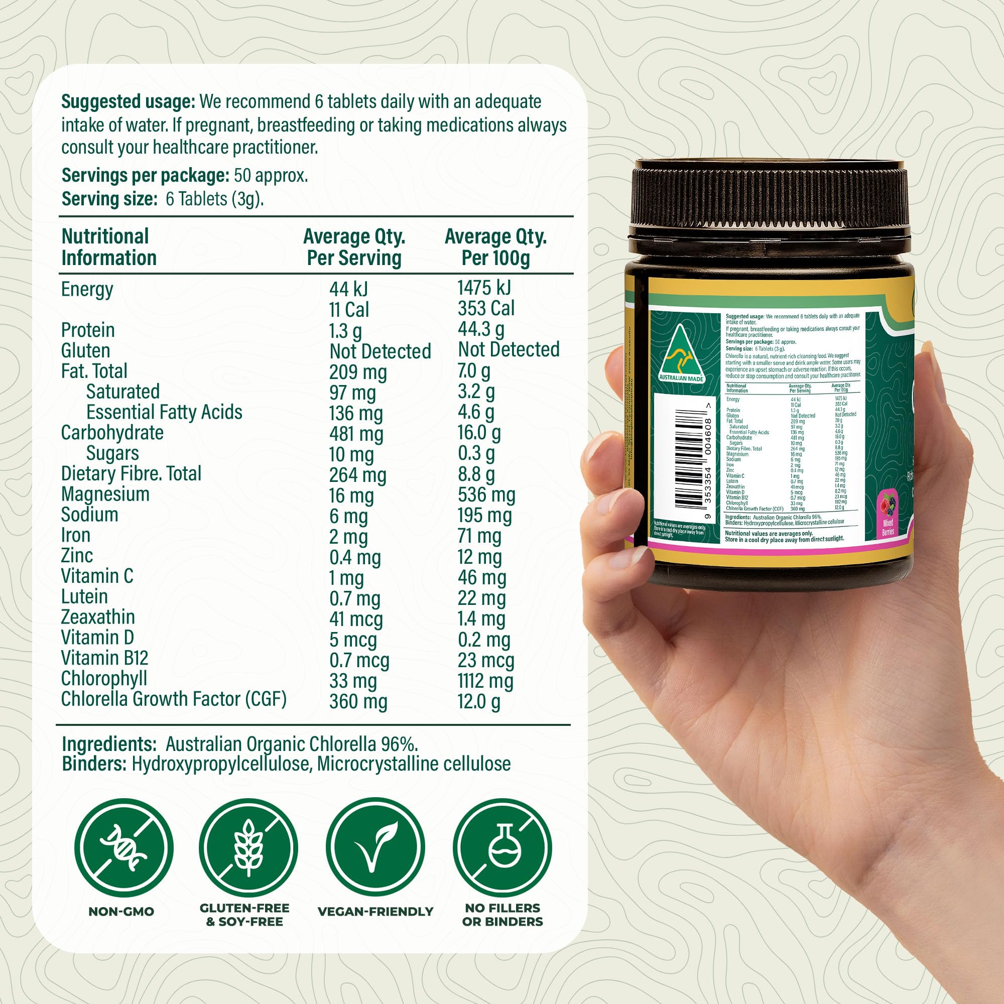 Biogenesis Chlorella, chlorophylle riche comme complément naturel.