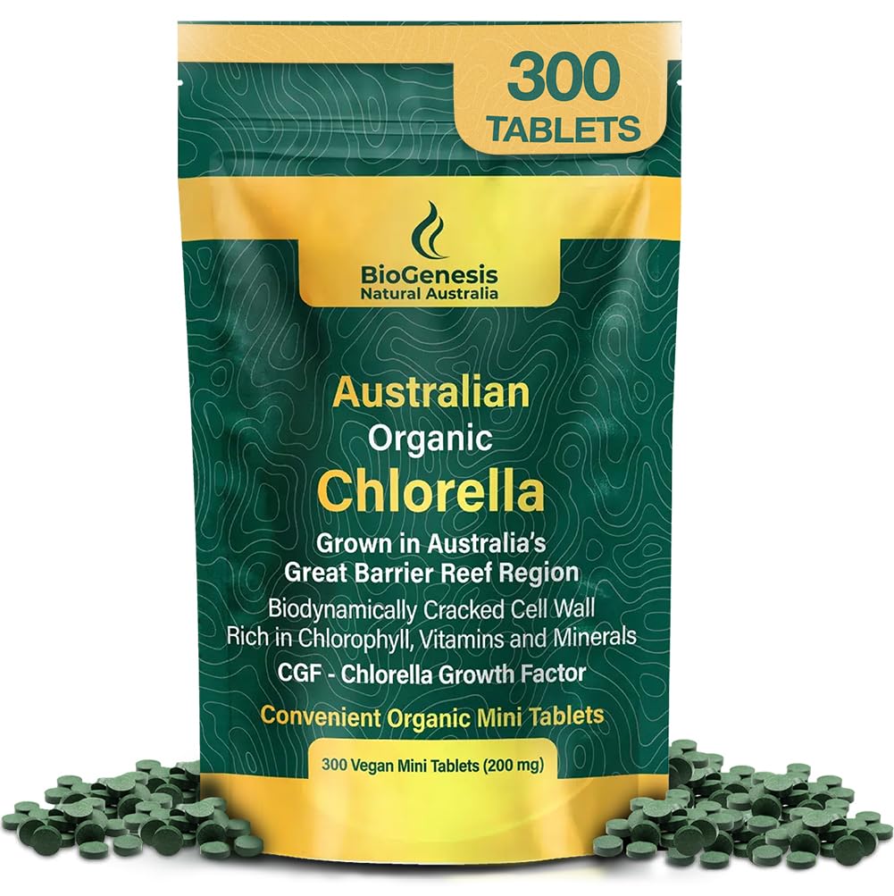 Biogenesis Chlorelle – bouteille de mini-tablettes pour énergie durable et bien-être.