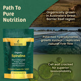 Biogenesis Spiruline mini-tablettes en emballage pratique, idéal pour les déplacements.
