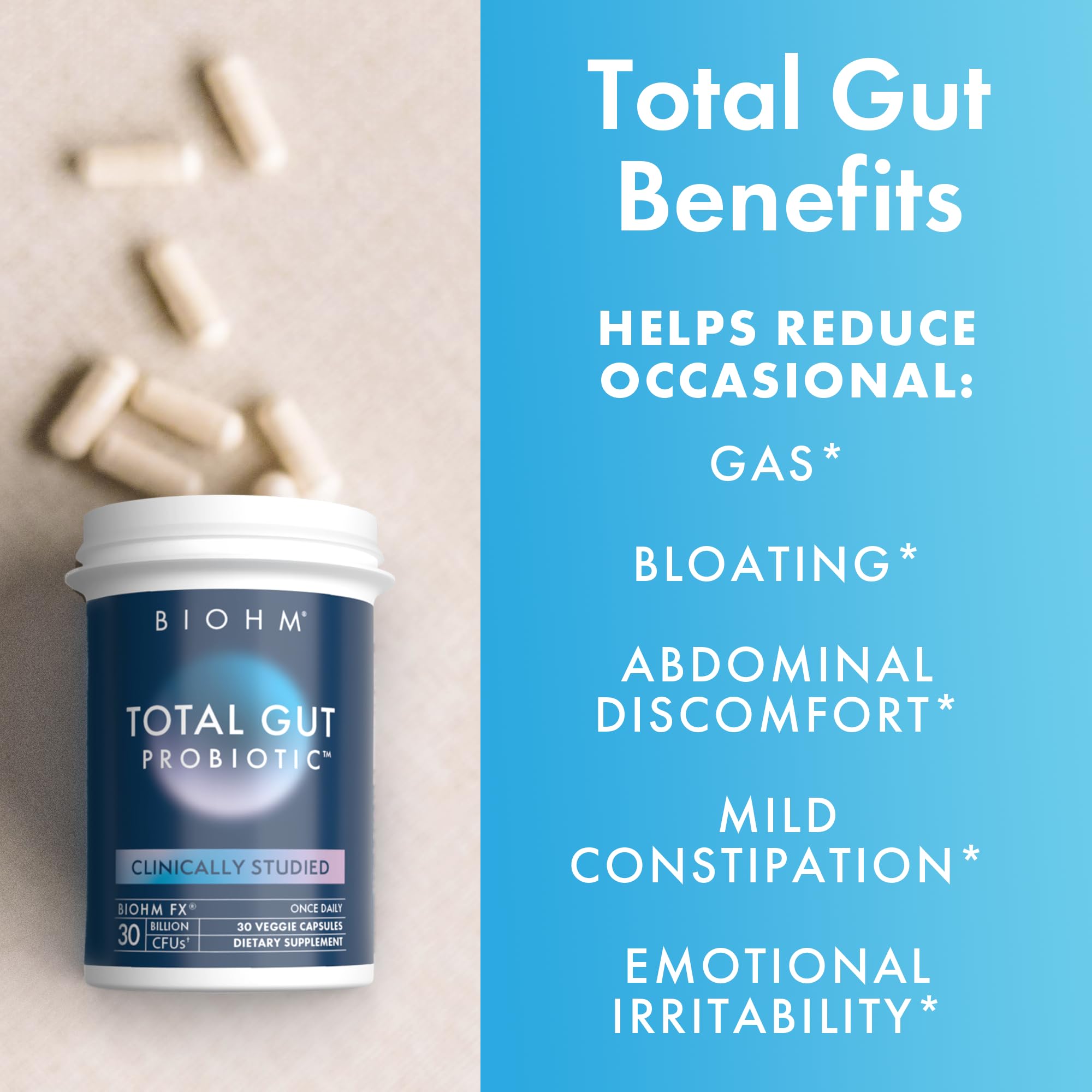BIOHM Total Probiotic — Plaque digestive: contribue peut-être à l'équilibre intestinal.