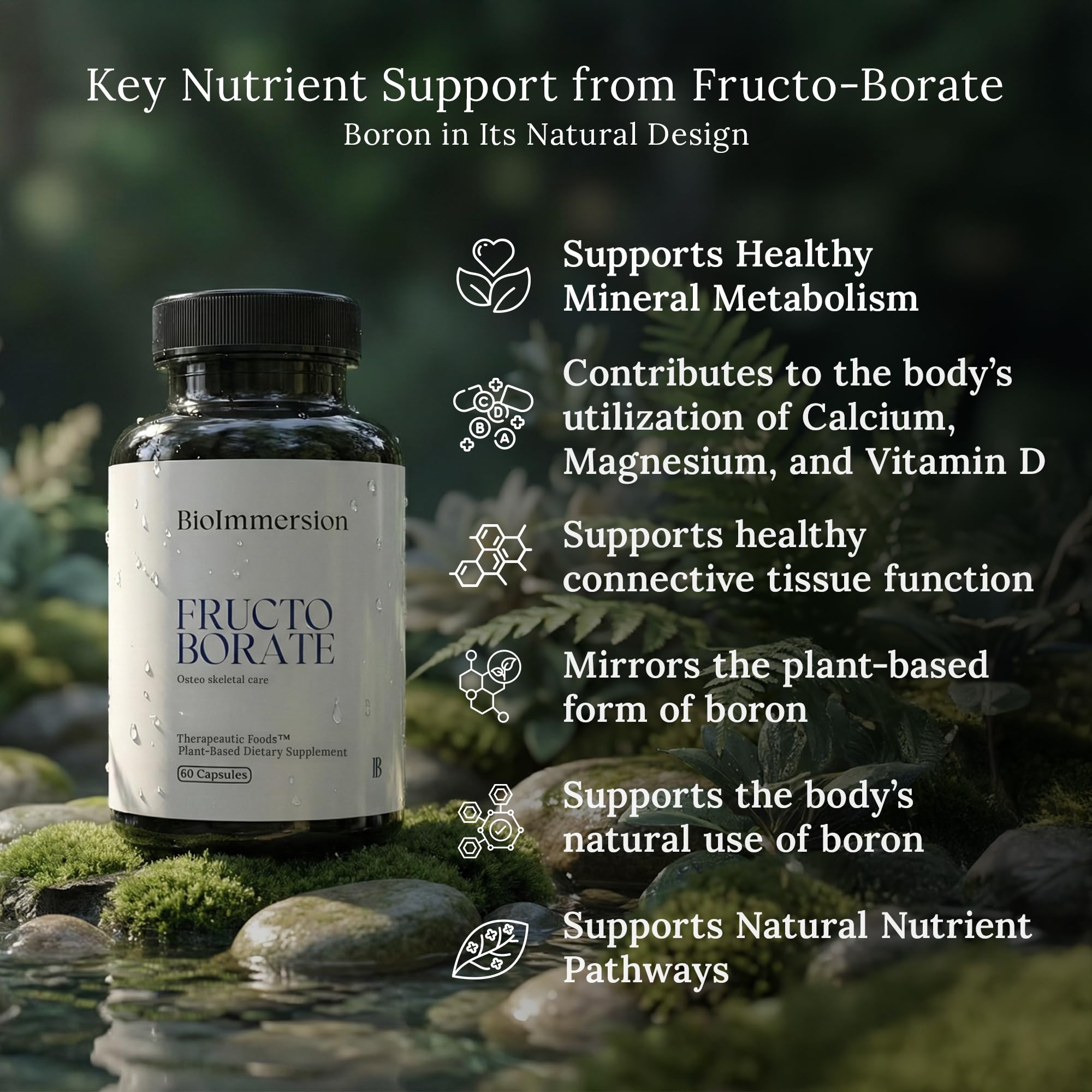 BioImmersion Fructo Borate Complex – Capsule transparente ou blanche, présentation simple et claire.