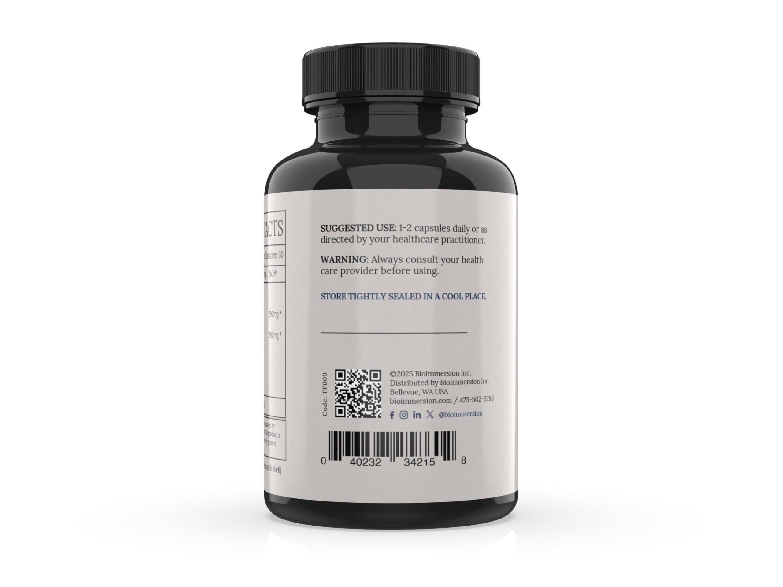 BioImmersion Fructo Borate Complex – Étiquette claire, ingrédients propres et formulation sans fillers.