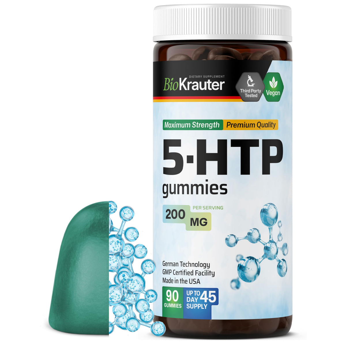 BIO KRAUTER 5-HTP Gummies, bouteille: relaxation naturelle et pratique au quotidien.