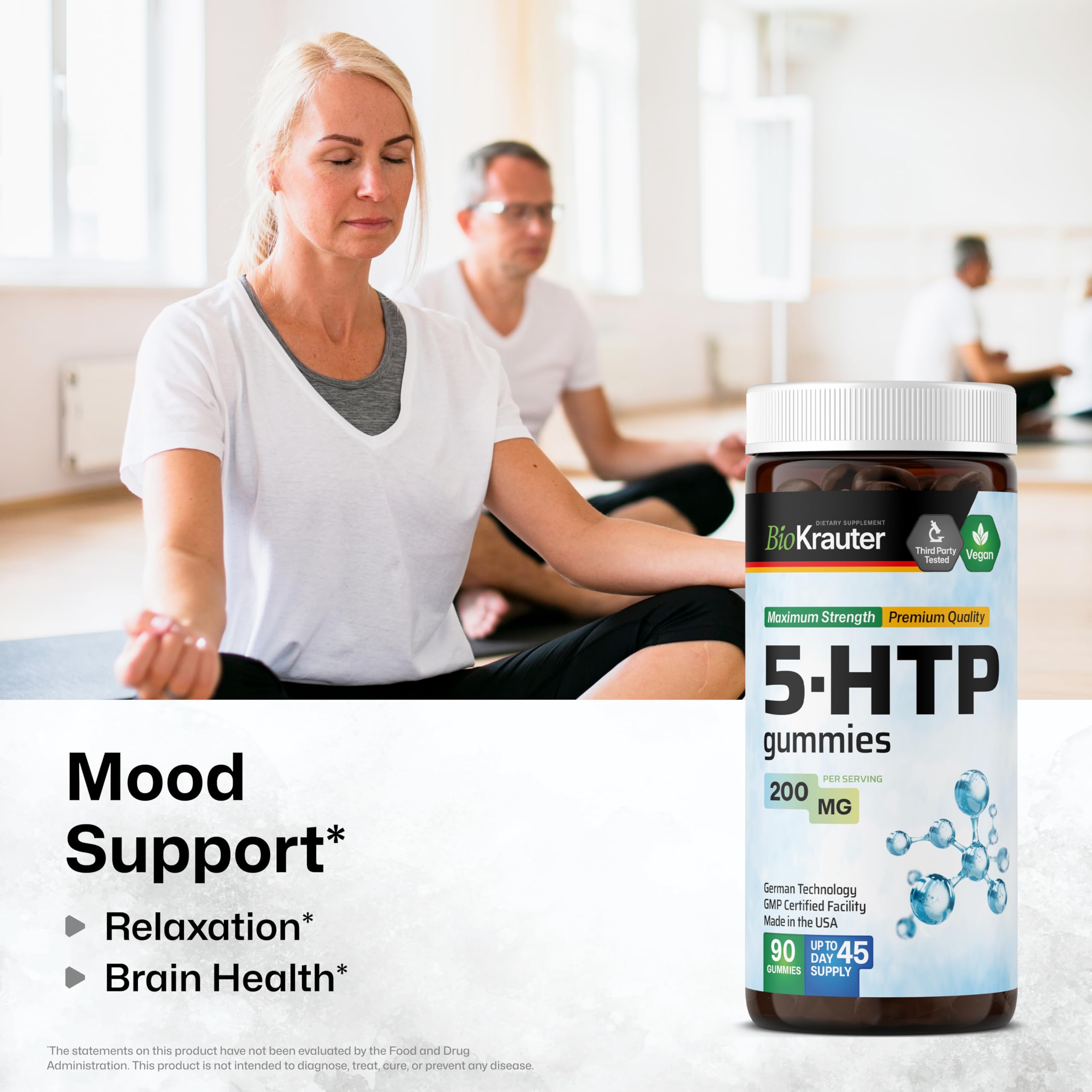 BIO KRAUTER 5-HTP Gummies, arôme myrtille naturelle pour un moment zen.