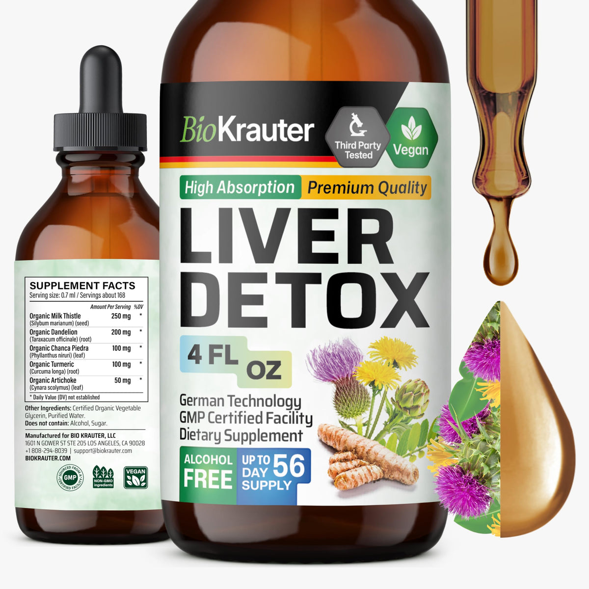 BIO KRAUTER gouttes détox foie, bouteille – soutien quotidien potentiel.