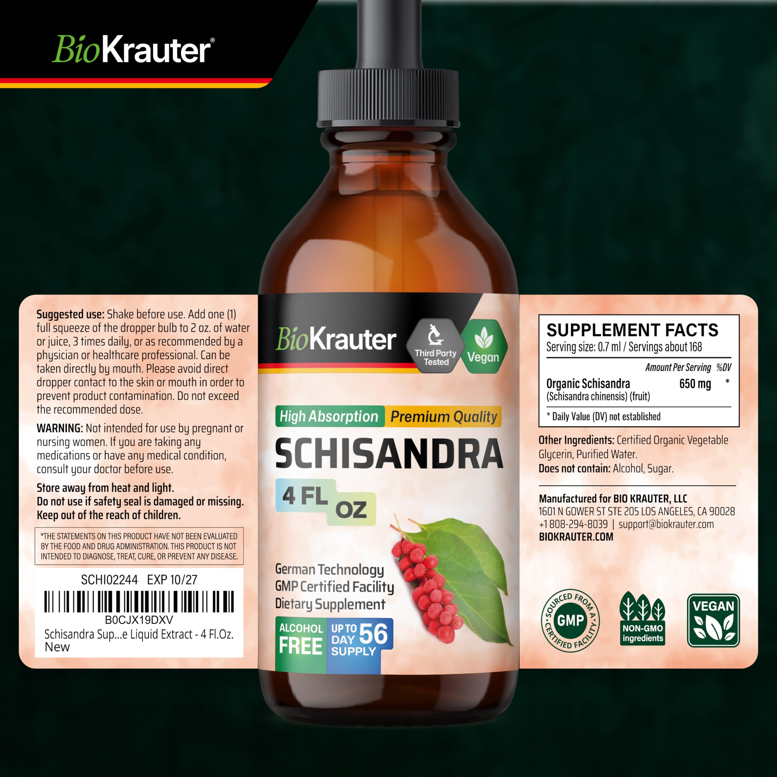 BIO KRAUTER Schisandra etiquette claire et informative.