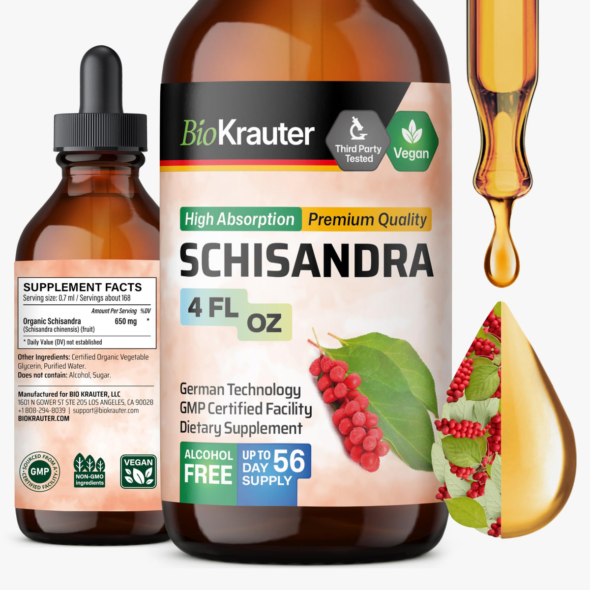 BIO KRAUTER Schisandra gouttes-bouteille pour le calme quotidien.