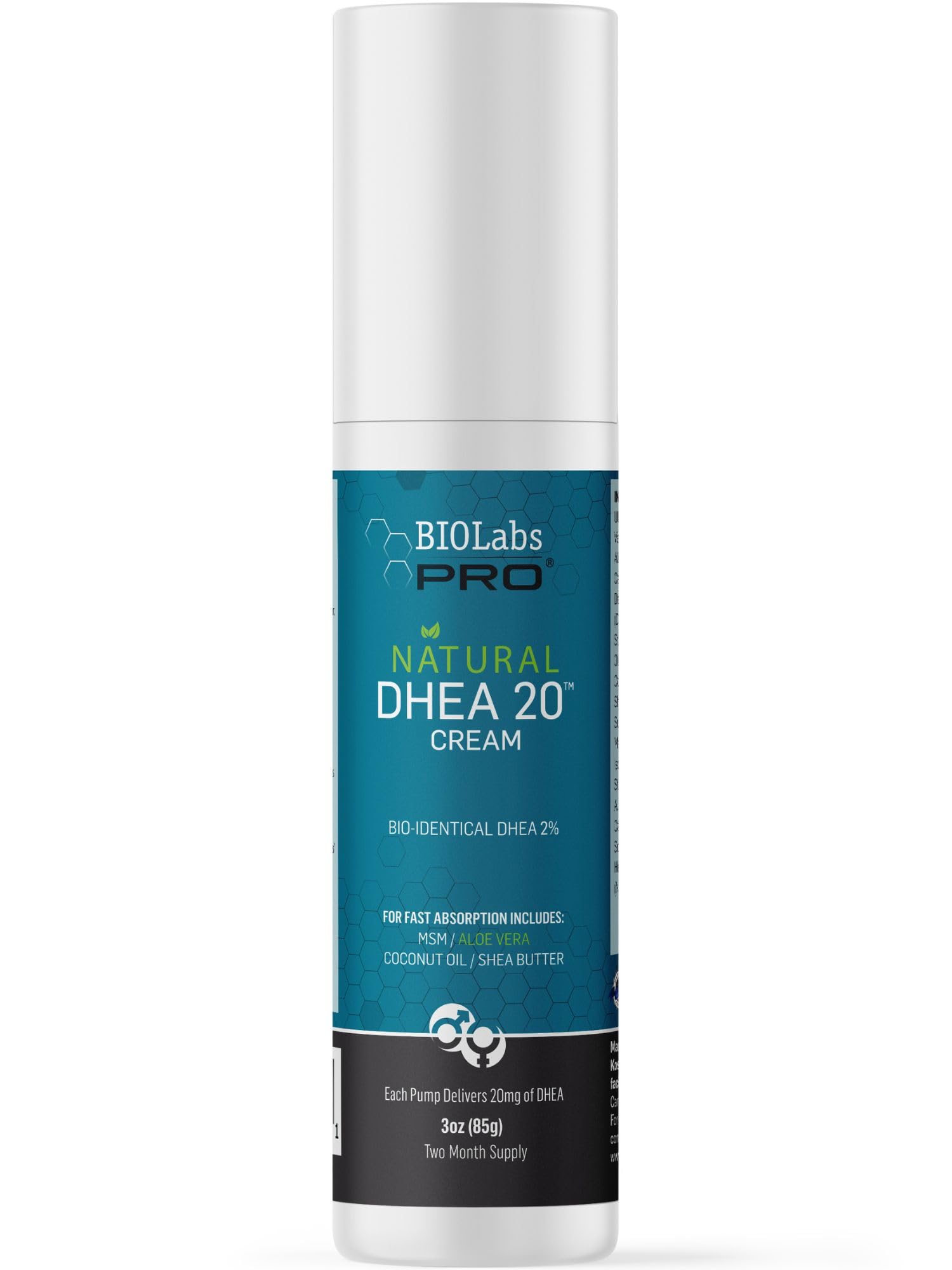 BIOLABS PRO Crème DHEA 20 mg, flacon 3 oz prêt à l’emploi pour une routine simple