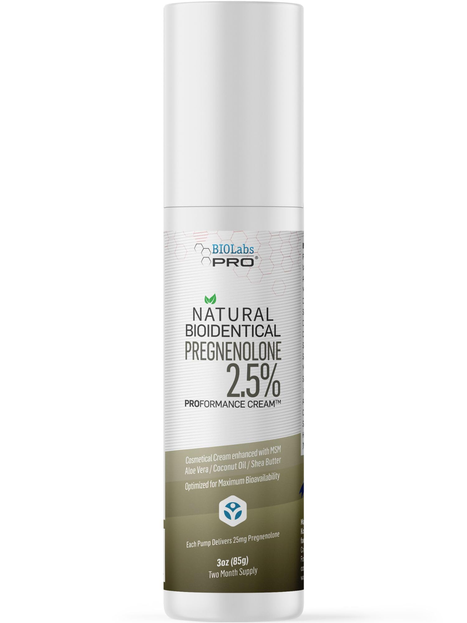 BIOLABS PRO crème pregnenolone 2,5% sans parfum prête à l'emploi.