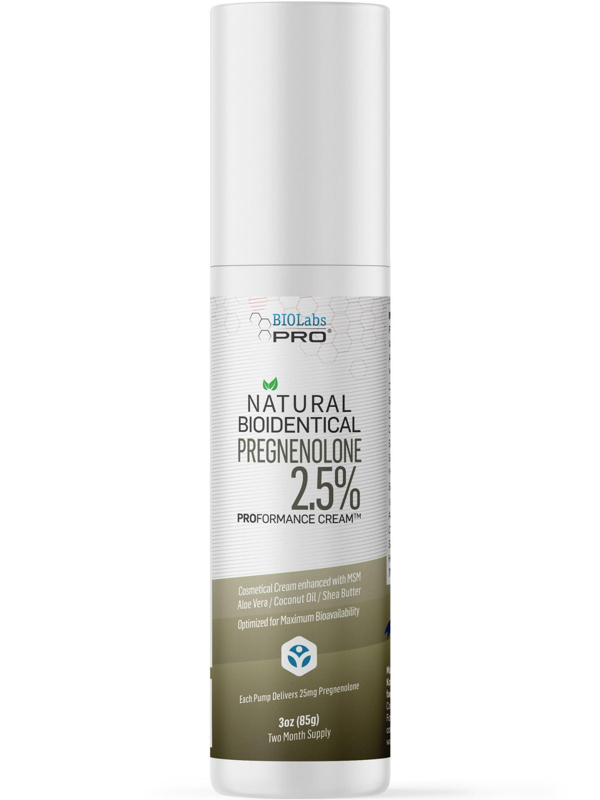 BIOLABS PRO crème pregnenolone 2,5% sans parfum prête à l'emploi.