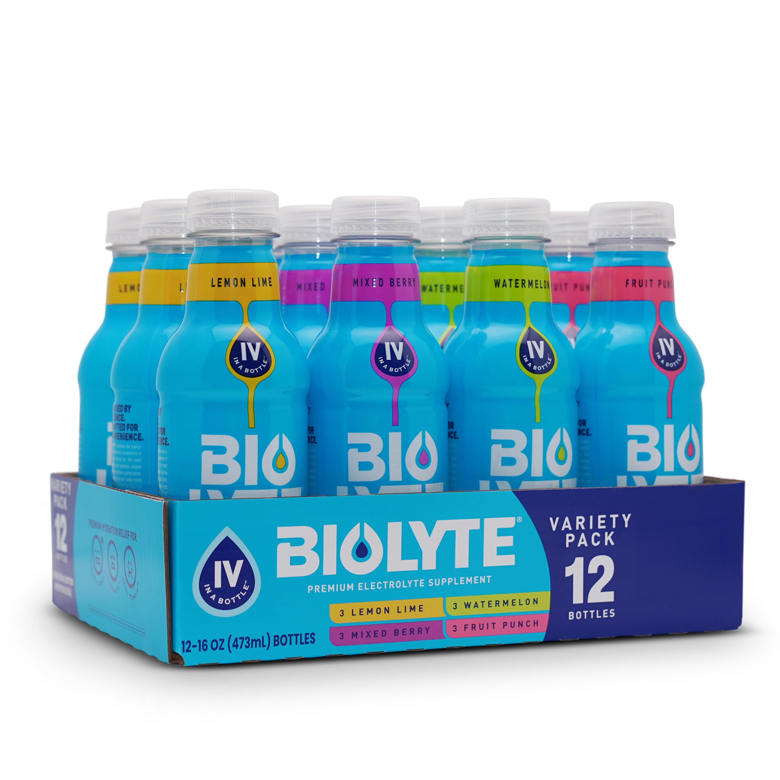 Biolyte, bouteille électrolyte 16oz prête à hydrater rapidement.